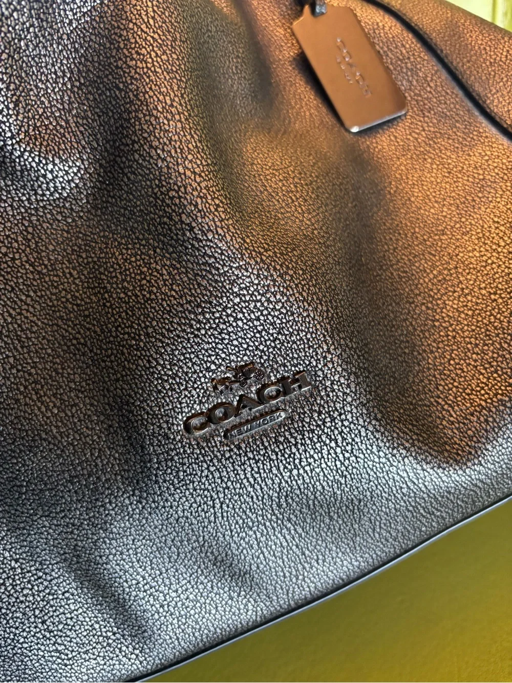 Coach Edie 31 Metallic Gunmetal Pebble Leather Shoulder Bag Hobo Tote